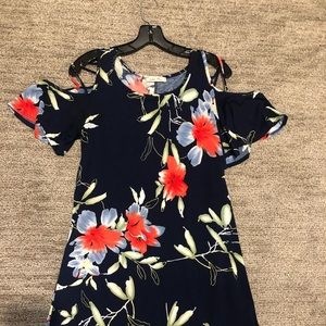 Navy floral Short dress with cut-out shoulders